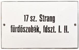 17 sz. Strang, fürdőszobák, fdszt. I. II. feliratos zománcozott fém tábla, kis kopásnyomokkal, 16x10 cm