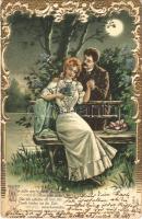 1904 Wie süß warn doch die Abendstunden... / Lady art postcard, romantic couple at night. Ser. 233B. No. 1775. Art Nouveau, Emb. litho