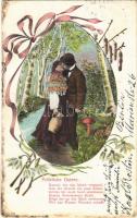 1905 Fröhliche Ostern / Easter greeting art postcard with romantic couple kissing (fl)