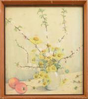 Móricz Margit (1902-1990): Csendélet. Akvarell, papír, jelzett. Üvegezett fa keretben. 34×30 cm