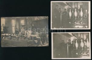 cca 1920-1930 Gyárbelsők munkásokkal, 3 db régi fotólap, 12x8,5 cm és 14x9 cm