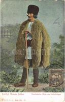 1907 Erdélyi román juhász, folklór, népviselet / Rumänischer Hirte aus Siebenbürgen / Transylvanian folklore, Romanian shepherd, folk costumes. D.T.C.L. Serie 301. 12. (EK)