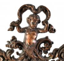 Asztali neobarokk tükör. Öntöttvas, fazettázott tükörrel. 46x30cm, korának megfelelő állapotban