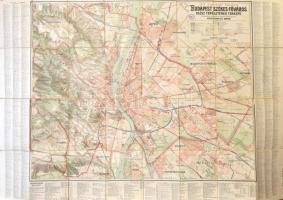 1910 Budapest Székesfőváros egész területének térképe. A szomszédos községekkel az utcák és terek betűsoros jegyzékével, kidolgozta Kogutowicz Manó, Bp., 1908., Magyar Földrajzi Intézet, 1:25.000, vászonra kasírozva, jó állapotban 84x117 cm
