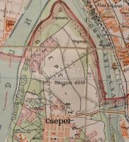 1910 Budapest Székesfőváros egész területének térképe. A szomszédos községekkel az utcák és terek be...