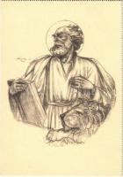 Szent Márk evangelista. Márton Lajos freskó kartonja az abasári templomhoz. Márton L. templomfestő műterme kiadása / Saint Mark the Evangelist s: Márton L.