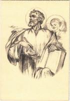 Szent Máté evangelista. Márton Lajos freskó kartonja az abasári templomhoz. Márton L. templomfestő műterme kiadása / Saint Matthew the Evangelist s: Márton L.