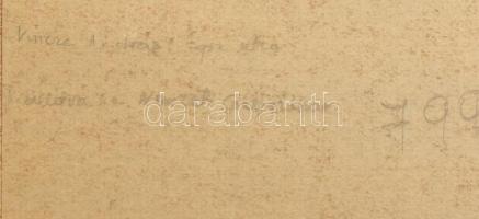 Vincze András (1914-1987): Egri utca. Olaj, papír, jelzett. Hátoldalán feliratozott, mely szerint ki...