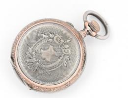 Ezüst (Ag) női zsebóra. Működő, jó állapotban, jelzett. d: 30 mm, br 23 g