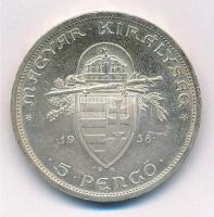 1938. 5P Ag "Szent István" T:2 patina Adamo P8.1