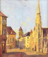 Vadász Endre 1942 jelzéssel: Mátyás templom. Olaj, farost. Fa keretben, 60×50 cm