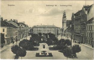 1930 Sopron, Széchenyi tér és szobor, üzletek