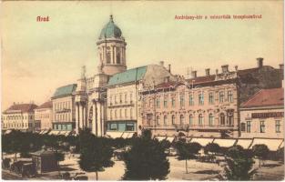 Arad, Andrássy tér, minoriták temploma, Steigerwald és Geller I. üzlete / square, church, shops