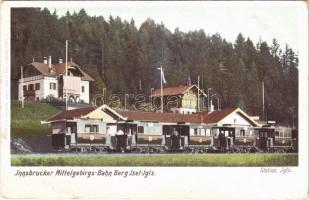 Igls (Tirol), Innsbrucker Mittelgebirgs-Bahn Berg Isel-Igls / railway station with train (r)