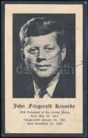 cca 1963 John F. Kennedy (1917-1963), az Amerikai Egyesült Államok 35. elnöke halálának alkalmából kiadott emlékkártya, tollfirkával
