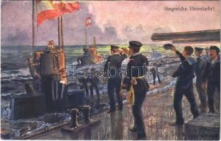 1916 Siegreiche Heimkehr! K.u.K. Kriegsmarine / WWI Austro-Hungarian submarines, naval flag. B.K.W.I. 230-1. s: Alex Kircher + K.u.k. Munitionsstaffel 3/58
