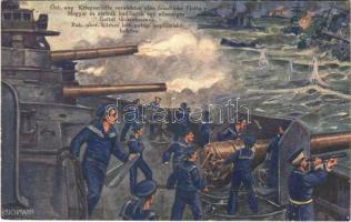 1916 Magyar és osztrák hadihajók egy ellenséges flottát tönkretesznek / K.u.K. Kriegsmarine / WWI Austro-Hungarian Naval battle. D.K. & Co. P. s: Hübschmann +K.u.k. Milit. Post Mostar