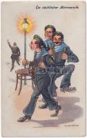 K.u.K. Kriegsmarine. Ein nächtlicher Matrosenulk / Austro-Hungarian Navy mariner humour art postcard, C. Fano Pola 1914/15. 5. s: Ed. Dworak (fl)
