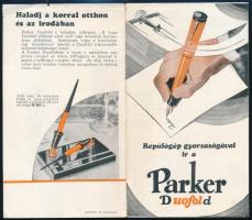 cca 1930 Parker Duofold töltőtoll színes, illusztrált, kihajtható reklám prospektusa