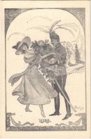 1919. Darutollas lovas katonai propaganda művészlap. Heller K. és Tsa. / Hungarian military propaganda card, Art Nouveau s: Szép Lajos