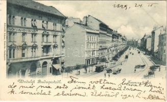 1899 (Vorläufer) Budapest IX. Ferenc körút, villamosok, lovaskocsik, foghíjas beépítés