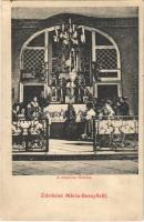1909 Máriabesnyő (Gödöllő), templom főoltára belső, imádkozó emberek