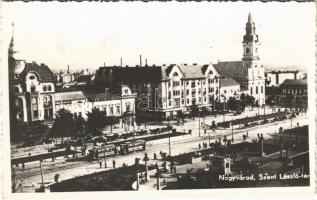 1940 Nagyvárad, Oradea; Szent László tér, villamos / square, tram + 1940 Nagyvárad visszatért So. Stpl