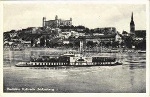 Pozsony, Pressburg, Bratislava; Schlossberg / vár, OREL lapátkerekes ingahajó / castle, padder steamship