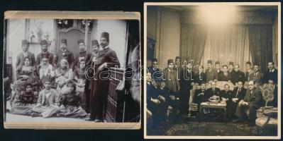 cca 1910-1920 Vegyes fotó tétel, 3 db, rajtuk közel-keleti emberek csoportképével (iráni?) keményhátú fotó, és fotók, a keményhátú fotó körbevágott, és a kartonja kopottas,az egyik fotó foltos, 11x17 cm és 11x12 cm közötti méretben
