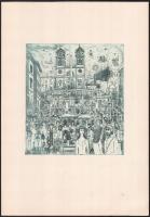 Gross Arnold (1929-2015): A Spanyol Lépcső Rómában. Ofszet nyomat, papír, jelzés nélkül. Az 1973-ban megjelent Corvina mappából. 20,5x18,5 cm