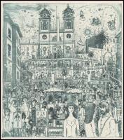 Gross Arnold (1929-2015): A Spanyol Lépcső Rómában. Ofszet nyomat, papír, jelzés nélkül. Az 1973-ban...