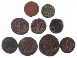 9db érdekes ókori bronz érme, közte Egyiptom, Kushán Birodalom, India T:3,3- 9pcs of interesting ancient Br coins, with Egypt, Kushan Empire, India C:F,VG
