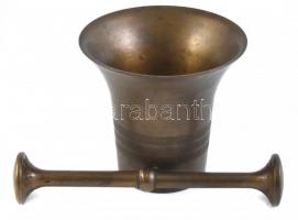 Réz mozsár törővel, m: 11 cm, d: 12 cm