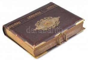 XIX. sz. utolsó harmada Antik, aranyozott díszes egészbőr fotóalbum réz rátéttel, réz kapoccsal és v...