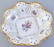 Reichenbach virágmintás, lábas porcelán kínáló tál. Részben kézzel festett, jelzett, minimális kopás...