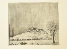 Ősz Dénes (1915-1980): Téli városrét Színes rézkarc, papír, jelzett. 31,5x37,5 cm