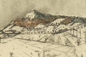 Ősz Dénes (1915-1980): Téli városrét Színes rézkarc, papír, jelzett. 31,5x37,5 cm