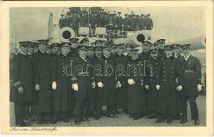 1916 Stab eines Schlachtschiffes. K.u.K. Kriegsmarine / Austro-Hungarian Navy staff and officers of a battleship. Nr. 1029. Phot. A. Hauger Pola 1916. + S.M.SCHIFF TEGETTHOFF