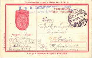 1916 K.u.K. I. R. Nr. 23. / A 23. honvéd gyalogezred jelvény képe tábori postai levelezőlapon / WWI Austro-Hungarian K.u.K. military, 23th Infantry Regiment badge on a military field postcard