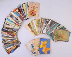 Kb. 350 db MODERN külföldi és magyar üdvözlő motívum képeslap dobozban / Cca. 350 modern greeting motive postcards in a box