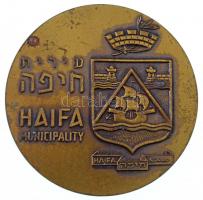 Izrael DN Haifa település egyoldalas Br emlékérem Láng Budapest tokban (59mm) T:2,2- Izrael ND Haifa municipality one-sided Br medallion in Láng Budapest case (59mm) C:XF,VF