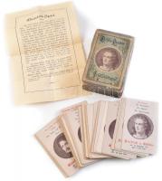 cca 1910-1920 Dichter-Quartett, német nyelvű kártyajáték híres költőkkel, teljes, 60 db fekete-fehér képekkel illusztrált kártyalappal, leírással, eredeti dobozában, sérülésekkel
