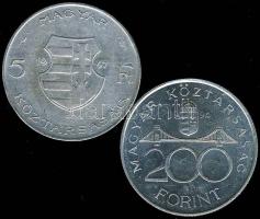 1947. 5Ft Ag "Kossuth" + 1994. 200Ft Ag "Deák" T:2,3