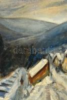 Élesdy István (1912-1987): Téli falu. Olaj, vászon, jelzett. Javított. Dekoratív, sérült keretben. 6...