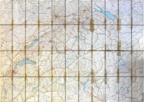 1954 Strassenkarte der Schweiz, Carte Routiére de la Suisse, Svájc úthálózati térképe, nagyméretű, Geogr. Verlag Kümmerly & Frey Bern, vászonra kasírozva, ragasztott, 131x93 cm