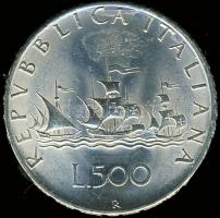 Olaszország 1966. 500L Ag "Kolombusz hajója" T:2+