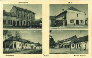 1942 Izsák, Szabadság tér, Petőfi mozi, gyógyszertár, Kossuth Lajos tér, üzletek