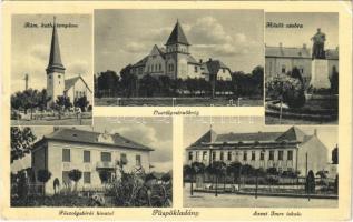 1937 Püspökladány, Római katolikus templom, Osztálymérnökség, Hősök szobra, Főszolgabírói hivatal, Szent Imre iskola (EK)