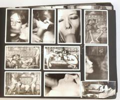 cca 1960-1980 Régi fotóalbum, benne beragasztott pornóképekkel, nagyrészt fotókkal, de benne több nyomtatvány is, kb. 200-250 db, változó állapotban, közte sérült is, különféle méretben.