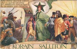 Esperanto - Korajn Salutojn / Hearty Salutations. Raphael Tuck & Sons Esperanto Series 9964. s: C. A. Strechan